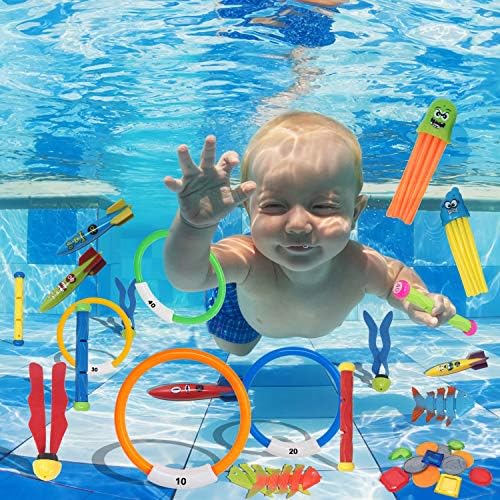 Diving toy set with pool swimming balls, priced at $17.99.