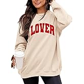 LETSEE Womens Valentine Crewneck Sweatshirt Letter Chenille Patch Long Sleeve Pullover Tops Oversized Clothes