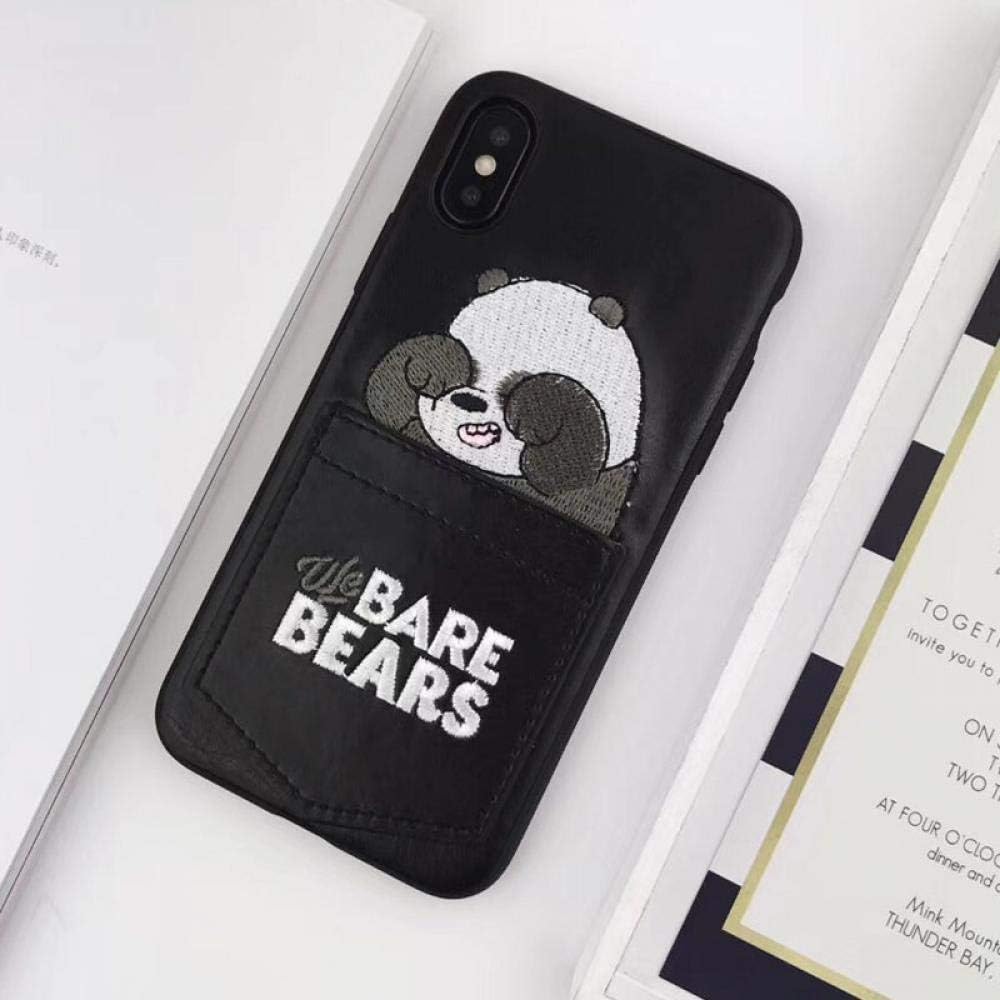 New Cartoon Cute Embroidery We Bare Bears Card Pocket Phone Case for iPhone X 6 6s 7 8 Plus XR XS Max Leather Soft Cover Fundas Black for 11 Pro Max