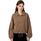 GaoCold Women's Zip Up Short Jacket Stand Collar Cardigan Oversized Sweatshirts Drawstring Hemlines Casual Long Sleeve Coat