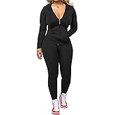 AUXDIO Women 2 Piece Outfits Casual Workout Sets Bodycon Tracksuit Zip Up Long Sleeve Hoodle Jacket Jogger Pants Set