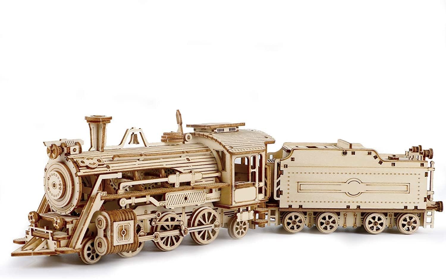 ROWOOD DIY Steam Train 3D Puzzle, Wooden Model Kits for Adult to Build, Toy Building Jigsaw Puzzle, Mechanical Car Kit for Teens for Christmas — image 1
