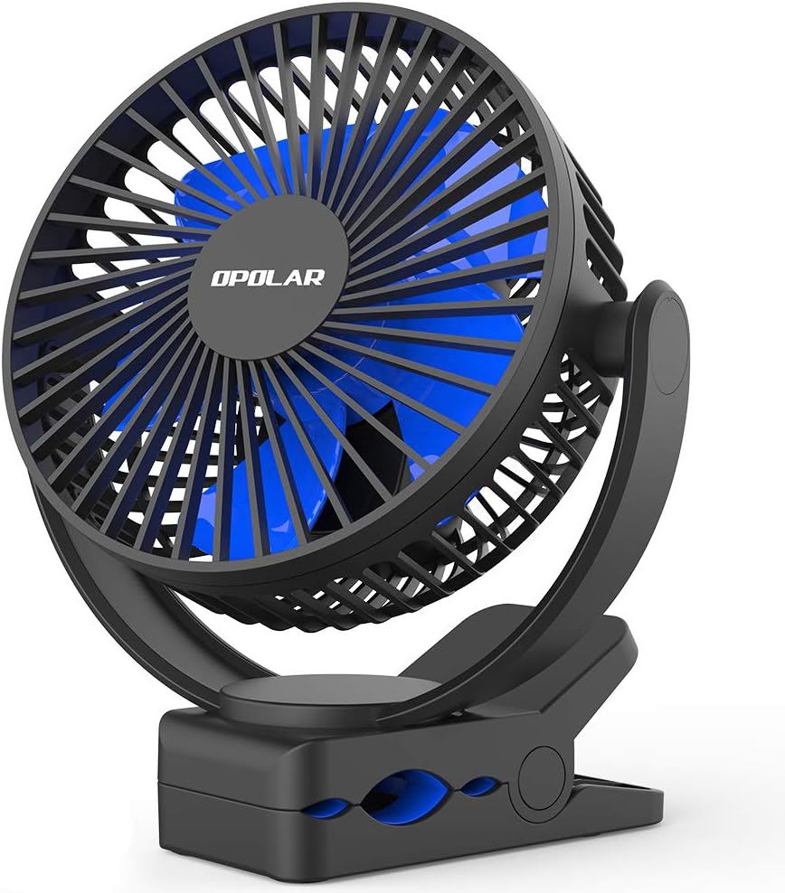 OPOLAR Rechargeable Battery Operated Clip On Fan 5000mAh, Upgrade Quieter & Stronger Wind, 10W Fast Charge, Sturdy Hold Personal Portable Fan for Golf Cart, Office Desk, Chair, Treadmill, Camping