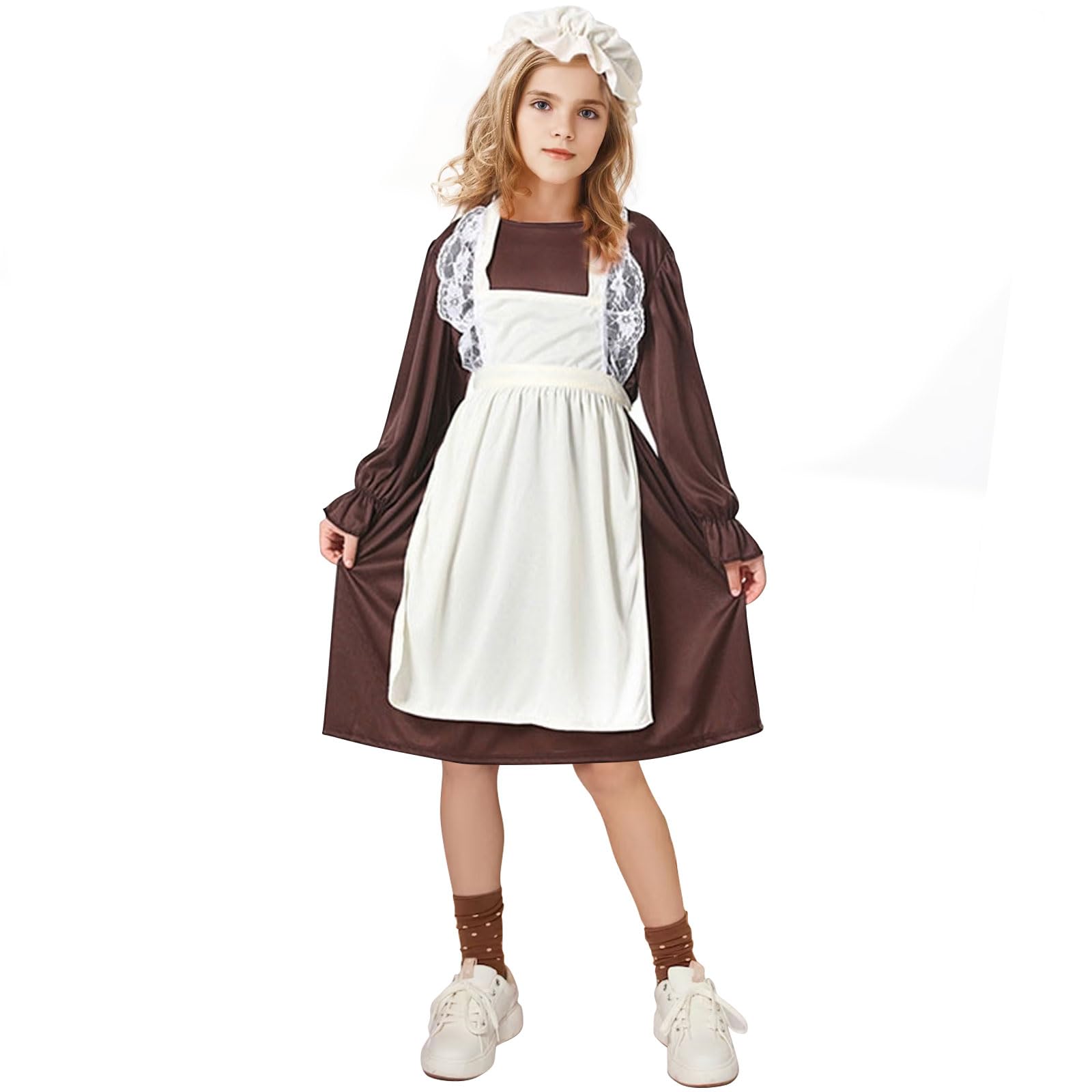 M MUNCASO Victorian Maid Costume Girls Medieval Victorian Kids Village Girls Fancy Dress with Cap for Party Halloween Cosplay