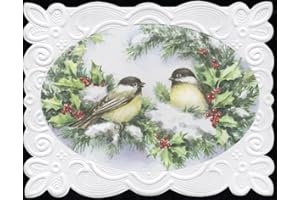 POSTER FOUNDRY Set of 3 - Christmas Holiday Chickadee Birds Portfolio Boxed Note Cards by Carol Wilson. 10 embossed 4x5 Die-Cut Notecards and Matching Envelopes in Decorative Gift Box with Magnetic Flap. NCPX2043