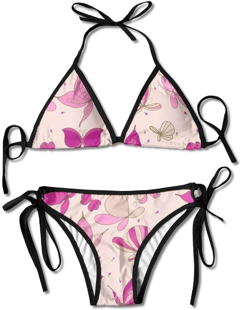 Bikini Swimwear Pink Butterfly Printing Sexy TwoPiece Bikini Set Beach