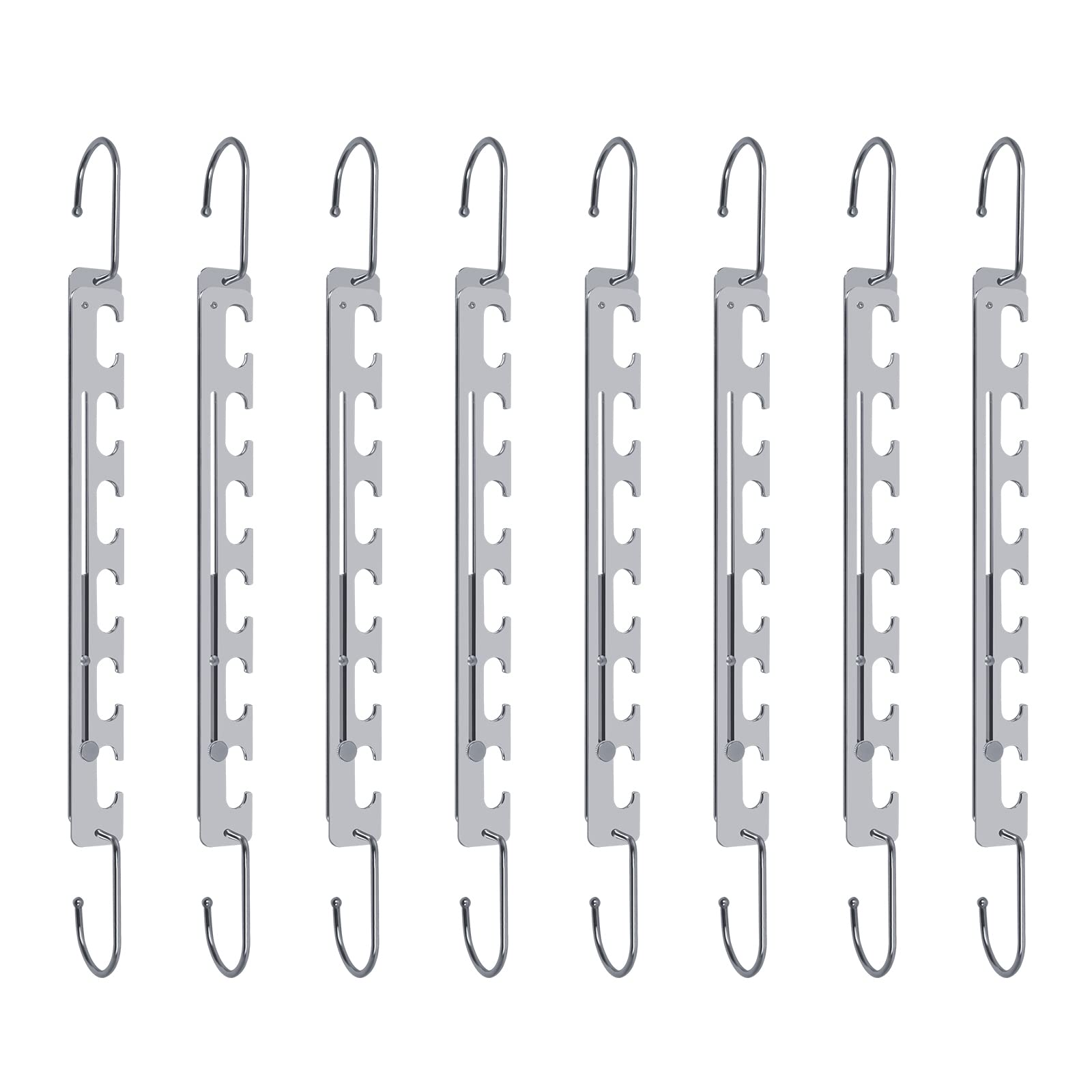 Sindax Telescopic Hangers Space Saving, 8 Pack Extendable Clothes Hangers, 304 Stainless Steel Adjustable Hangers from 12" to 17", Holds 18 Clothes for Wardrobe, Travel, Camping