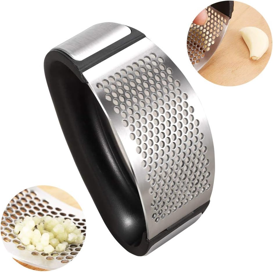 Gotega Manual Garlic Press Stainless Steel Garlic Rocker Crusher Squeezer Roaster Ergonomic Design Porous Surface Dishwasher Safe Home Kitchen Outdoor Mince Tools Black