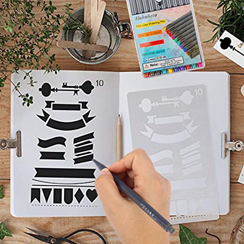 10-Colors Bullet Journaling Pens and 12-Pieces Drawing Stencils Perfect for Planner Bullet Journaling Writing Note Taking Notebook Diary Calendar and School Office Supplies (22 PCS) (22 pcs)