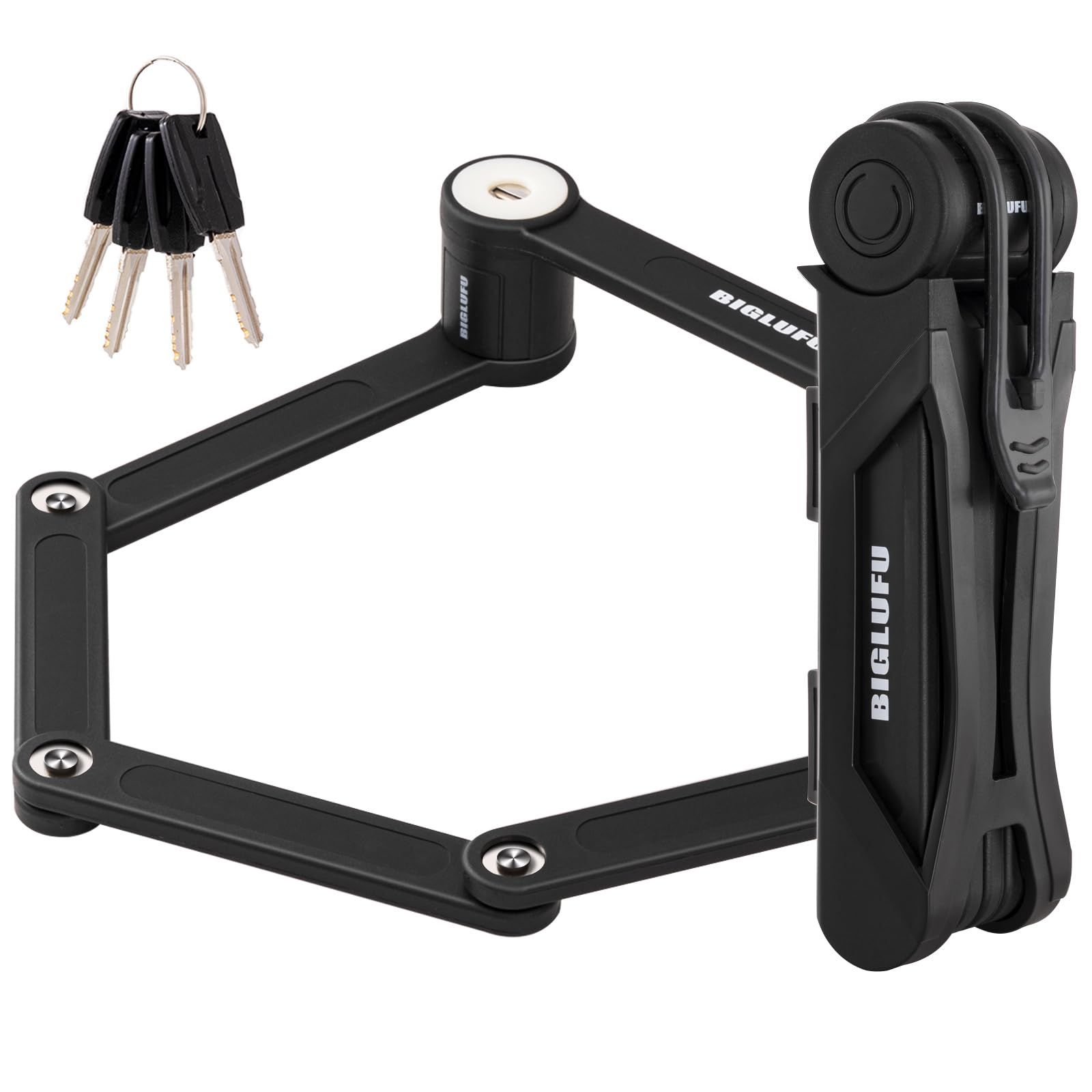 Bike Lock, BIGLUFU Bicycle Folding Locks with Mounting Bracket, Fold Chain Heavy Duty Alloy Steel Foldable Lock with 4 Keys 2pc Non-Slip Straps, Unfolds to 86cm/34inch for Scooter Motorcycle