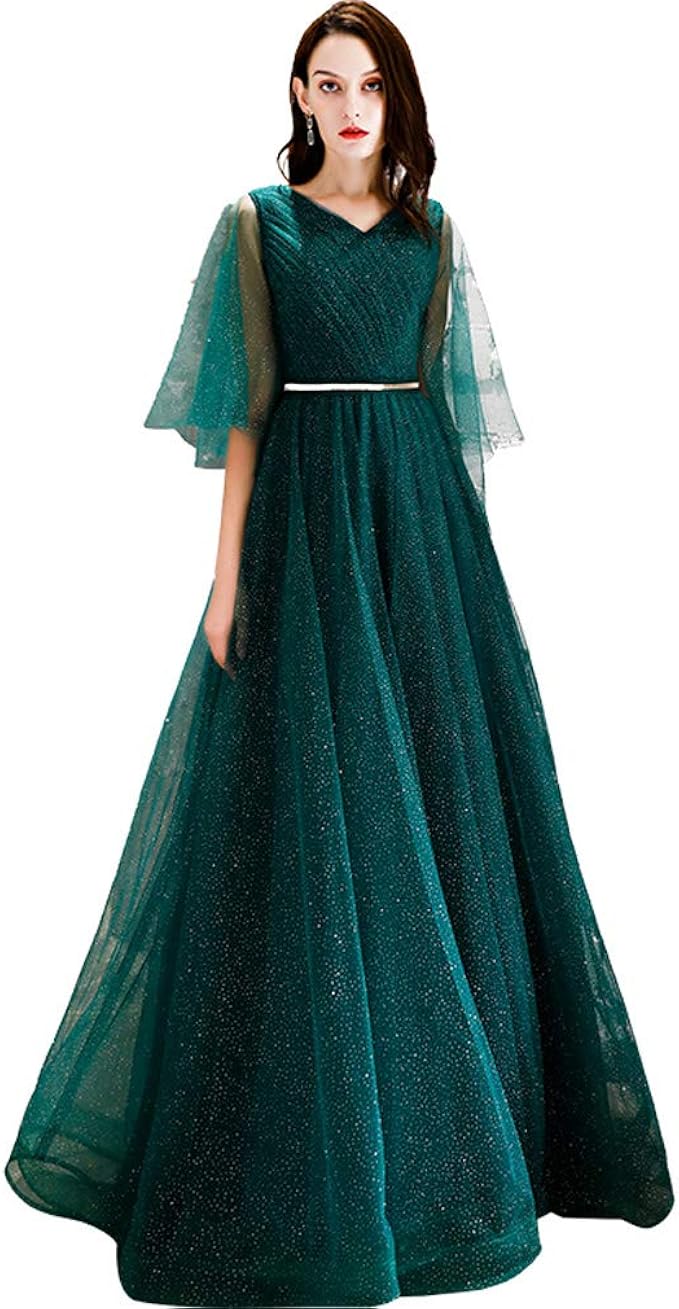 Amazon パーティードレス 緑 結婚式 ドレス 演奏会 袖あり ウエディングドレス 同窓会 ワンピース 二次会 パーティドレス お呼ばれ 二次会ドレス ワンピース チュニック 通販
