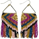 INK+ALLOY Beaded Earrings for Women Dangling, Paige Luxe Seed Bead Fringe Statement Boho Earrings, Hypoallergenic Handmade Jewelry for the Modern Bohemian, 3.25-Inches