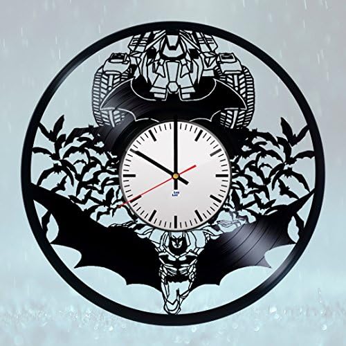 Modern Vinyl Record Wall Clock With Batman Superhero Car Design - Unique Bedroom or Kids Room Wall Decor - Original Gift Idea For Men and Women - Exclusive Comics Fan Art