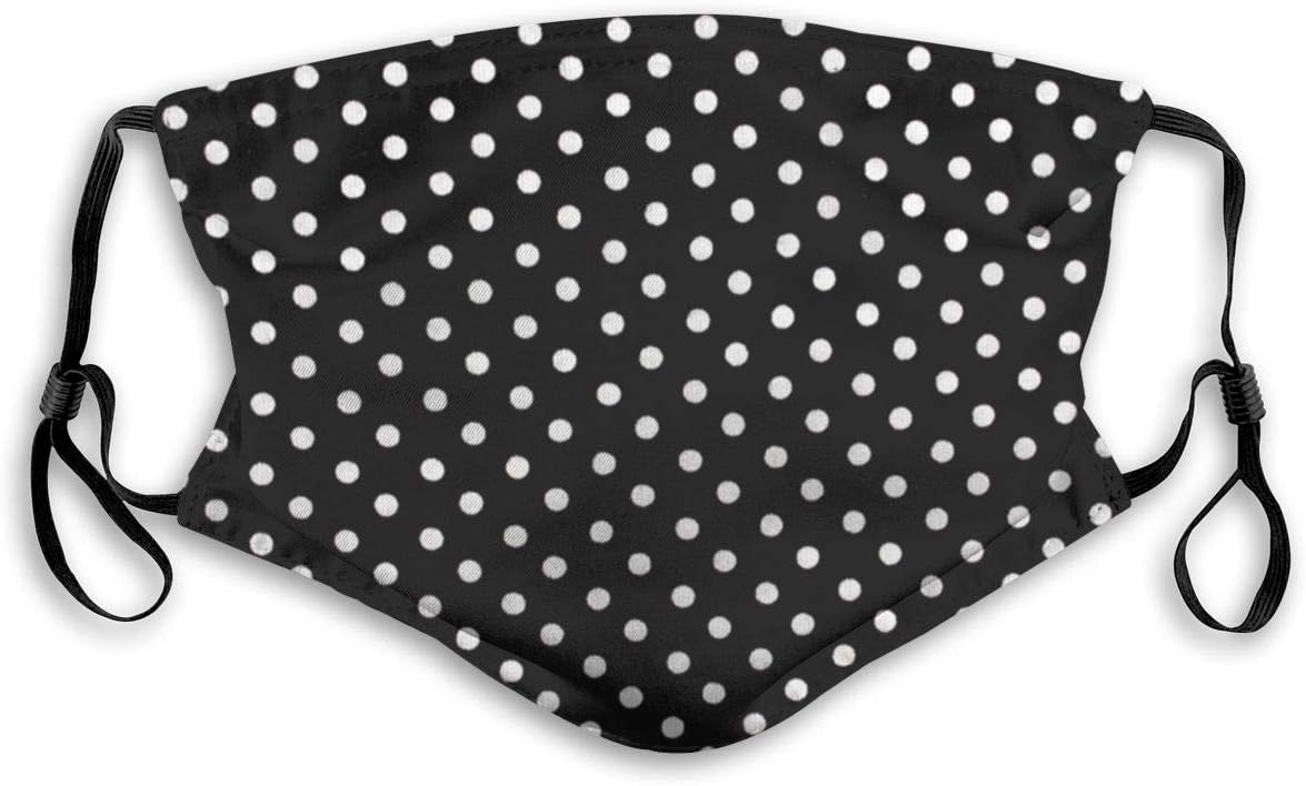 White-Black-Polka-Dot Reusable Face Nose Mouth Cover with Adjustable Earloops Dust Mouth Mask for Kids Women Men