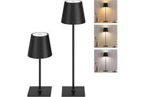 Kakanuo Cordless Rechargeable Table Lamp Black 5000mAh Battery Operated Lamps, 3 Colors Stepless Dimming Touch Lamp for Living Room, Kitchen Counter, Dining, Outdoor Patio, 2 Pack