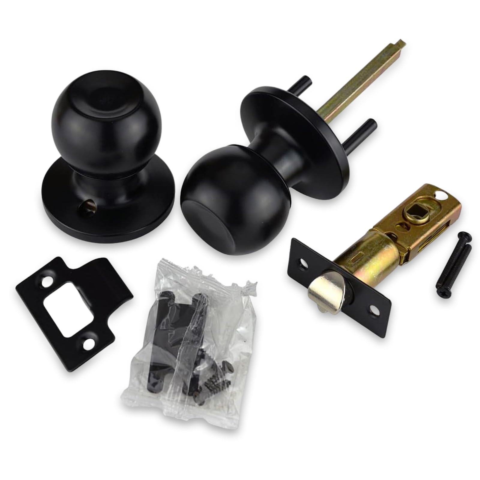 HANDLESTORE® Locking Door Knobs - Entrance, Privacy or Passage with Keys or Thumb Locking - Matt Black (Passage Knob)
