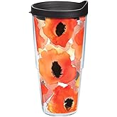 Tervis Watercolor Poppy Made in USA Double Walled Insulated Tumbler Travel Cup Keeps Drinks Cold & Hot, 24oz, Classic