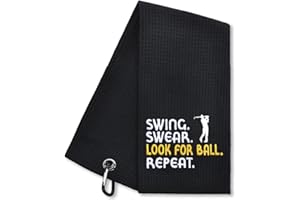 Hafhue Swing Swear Look for Ball Repeat Funny Golf Towel, Golf Gifts for Men Women, Golf Accessories for Men or Women, Birthday Gifts for Golf Fan, Retirement Gift for Men Dad Grandpa (GRM004)