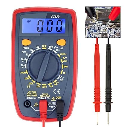 Digital Multimeter, AC/DC, Current, Voltage, Resistance Digital Meter/Tester with Ohm Volt Amp & Diode Test, for Household Outlets, Fuses, Vehicle Battery, Charging System, Automotive Circuits