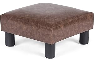 Joveco Small Footstool Ottoman Upholstered PU Leather Square Footrest Ottomans Small Foot Rest for Desk Couch Living Room Bedroom Office (Brown)