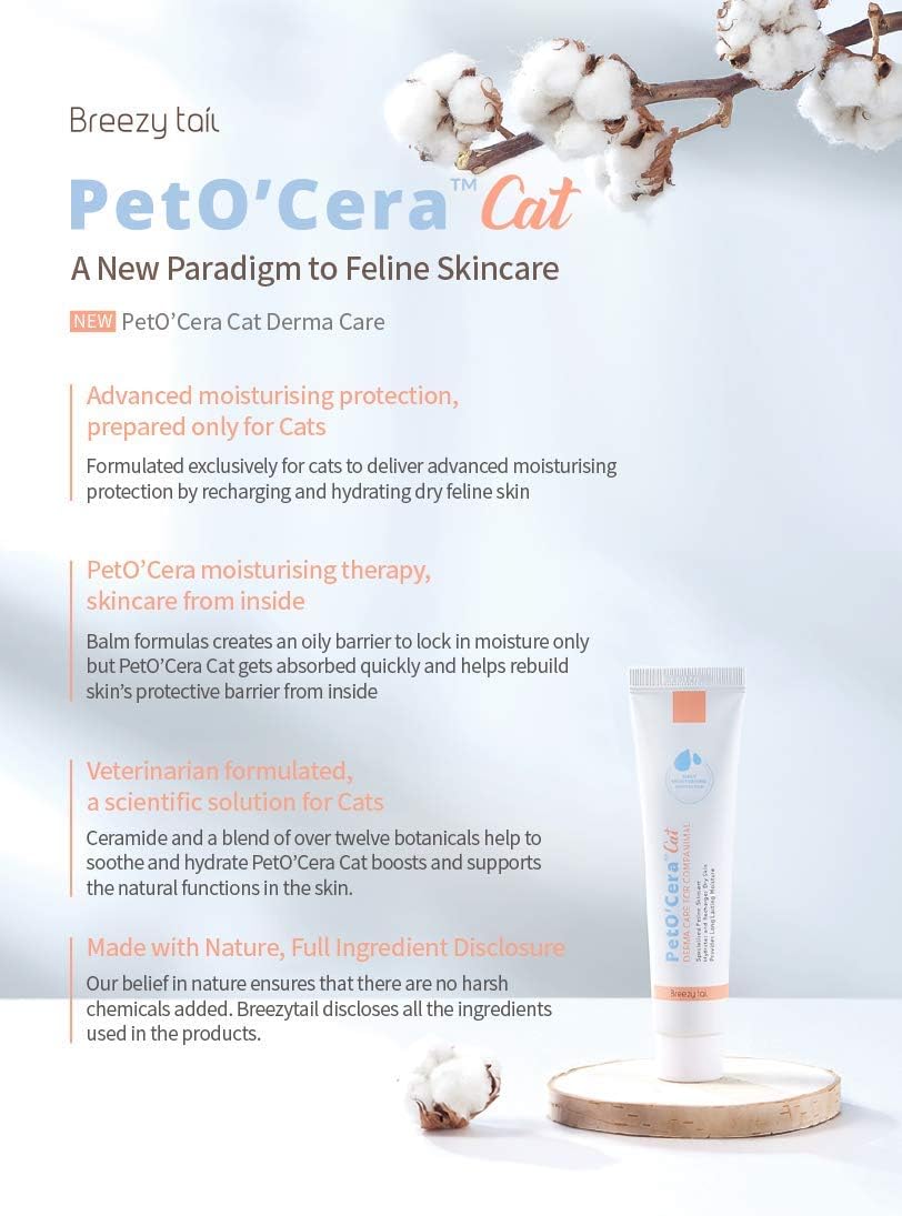 PetO'Cera Cat - Hypoallergenic Cat Skin Treatment | Ceramide Infused Derma Care Cream for Cats | Specialized Feline Skincare | For Cats with Normal, Dry, Irritated and Sensitive skin 1.35oz : Pet Supplies
