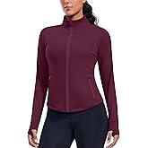 PINSPARK Women's Cropped Workout Jacket Lightweight Full Zip Running Jacket Comfy Slim Fit Athletic Jackets with Thumb Holes