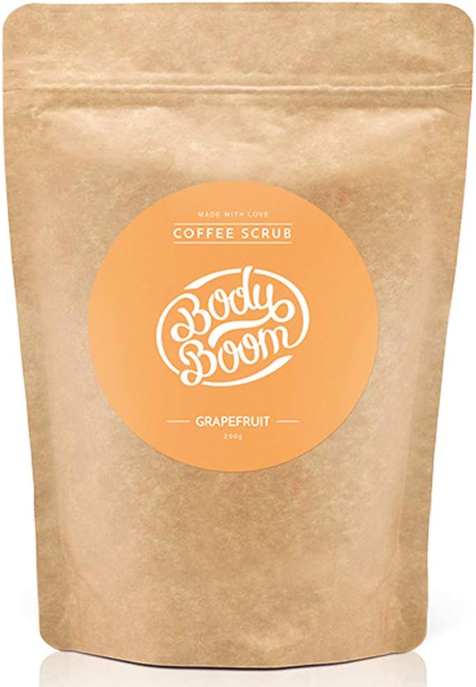 BodyBoom Grapefruit Body Scrub Coffee Peeling | 200 g | Reduces Cellulite, Moisturizes & Minimizes Fatty Tissue | Natural Ingredients | Vegan Cosmetic Manufactured in Europe
