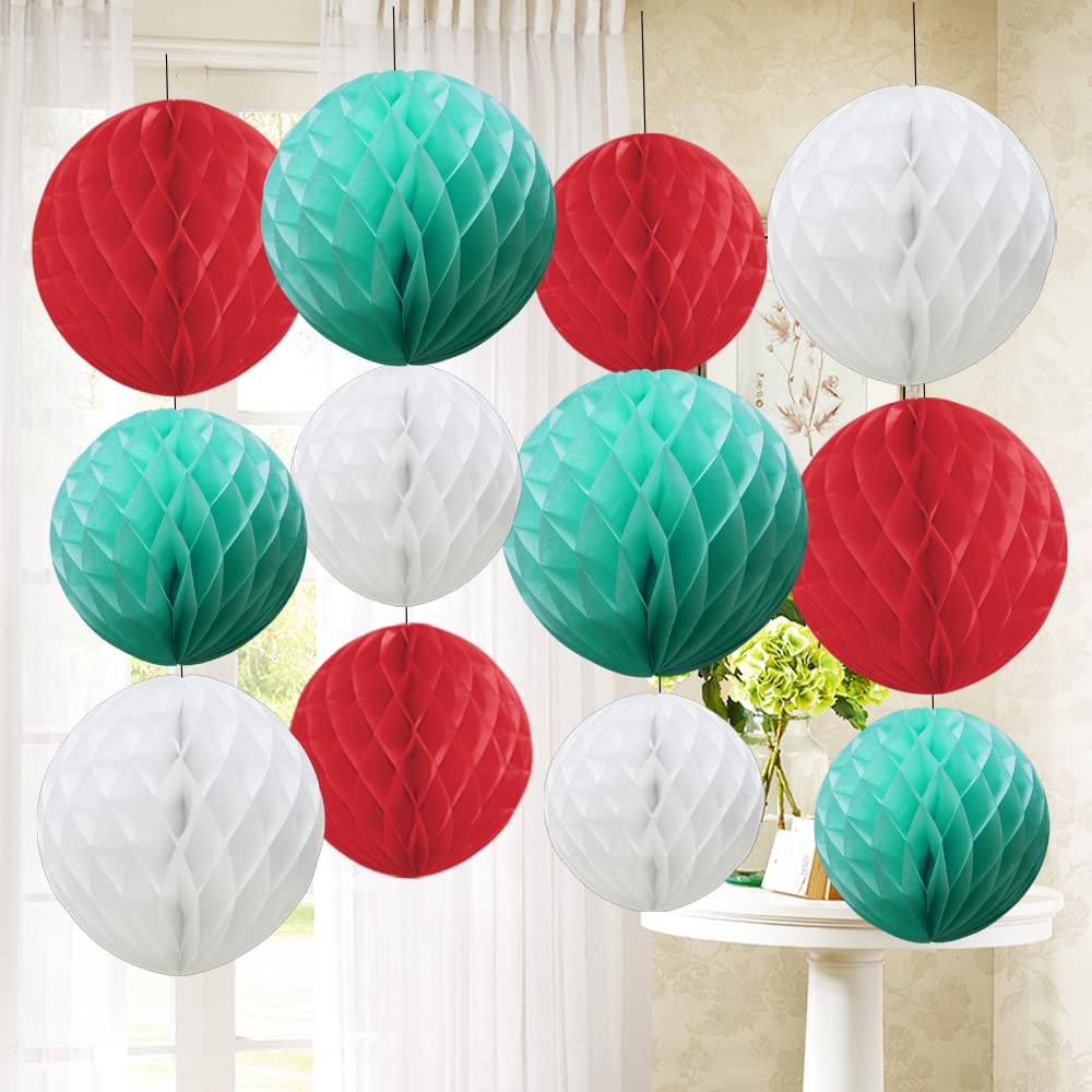 Time to Sparkle 12 Pack Tissue Paper Honeycomb Balls, Poms Birthday Baby Shower Wedding Decorations (Christmas)