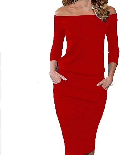 Sexy Slash Neck Women Dress Solid Color 