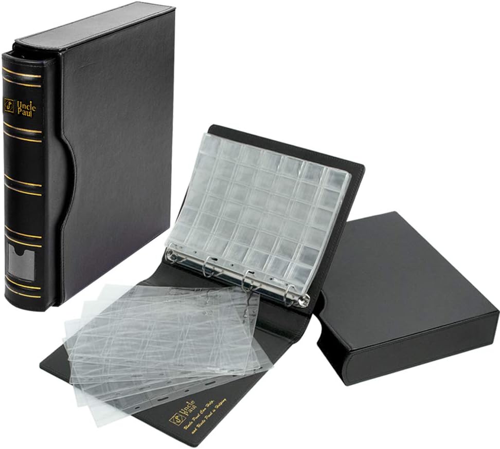 Uncle Paul 306 Pockets Coin Collection Album Binder with Slipcase Set, Assorted 4 Sizes of Pockets, 12 Pages Collection Book
