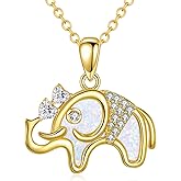 SHINYKEND Heart Moissanite Elephant Necklace for Women, 925 Sterling Silver Opal Elephant Pendant Necklace, 18k Gold-Plated Jewelry Gift for Wife Girlfriend Anniversary Birthday, 18+2 Inch