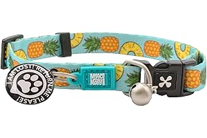 MAX & MOLLY URBAN PETS Max & Molly Cat & Kitten Collar with Bell & Breakaway Safety Buckle, Comfortable, Adjustable Size, includes Gotcha QR Pet ID Tag, Pineapples