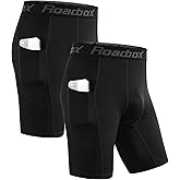 Roadbox Compression Shorts Men with Pocket, 1/2 Pack Quick Dry Spandex Running Athletic Workout Perfoemance Underwear
