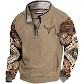 HOTYD Mens 1/4 Zip Fleece Stand Collar Sweatshirt Oversized Long Sleeve Aztec Graphic Pullover Western Jackets with Pockets