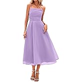 PRETTYGARDEN Womens Summer Dresses 2025 Spaghetti Strap Sleeveless Smocked Flowy Midi Wedding Guest Dress with Pockets