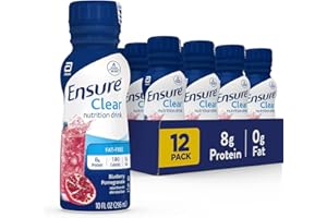 Ensure Liquid Clear Nutrition Drink, 0g fat, 8g of protein, Blueberry Pomegranate, 10 Fl Oz (Pack of 12), Bottle, gluten free