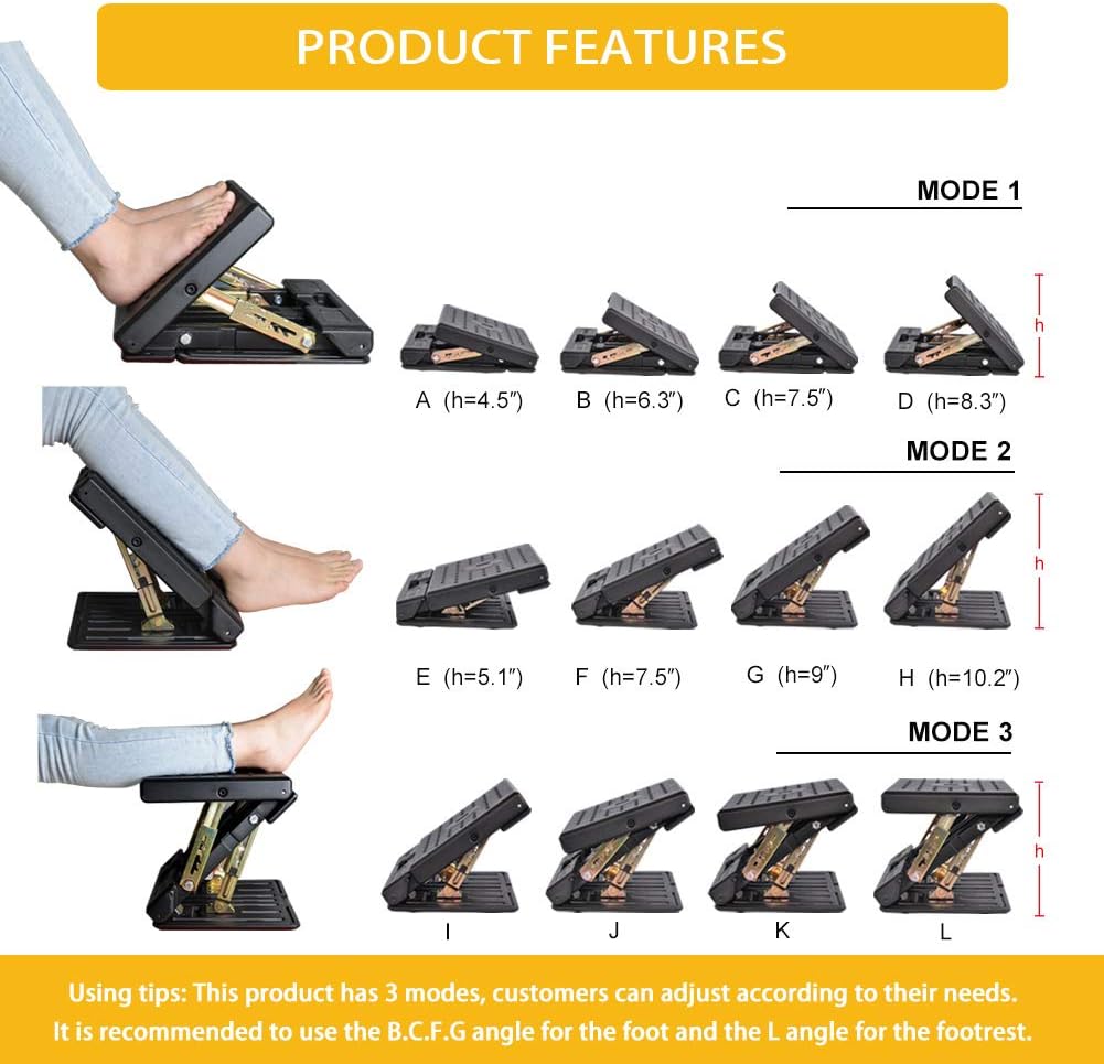 Adjustable Footrest with Removable Soft Foot Rest Pad Max-Load 120Lbs with Massaging Beads 4-Level Height Adjustment for Car, Under Desk, Home, Train : Office Products