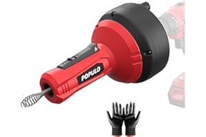 POPULO Drain Auger, Auto Feed Plumbing Snake Clog Remover for Unclog Sink Drain 3/4"-2" Pipe, Snake Hair Drain Clog Remover Cleaner Tools Manually or Powered for Shower, Bathtub, Kitchen, Sink