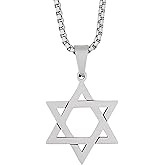 HAQUIL Star of David Necklace, Stainless Steel Hexagram Six Pointed Star Pendant, Box Chain, Jewish Israel Jewelry Gift