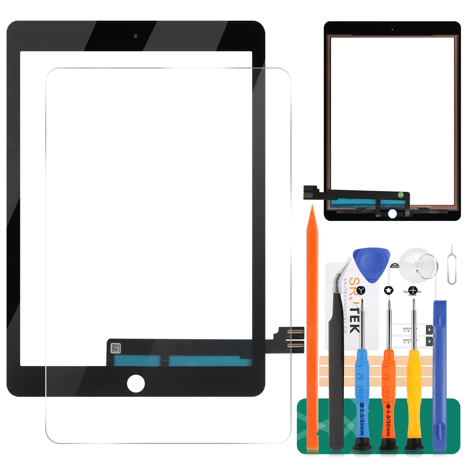 For iPad Pro 9.7 2016 Generation Touch Screen Digitizer Glass Replacement,For A1673 A1674 A1675 Touch Display Panel Repair Parts Kit,with Tempered Glass+Tools(Not LCD, Without Home Button) (Black)