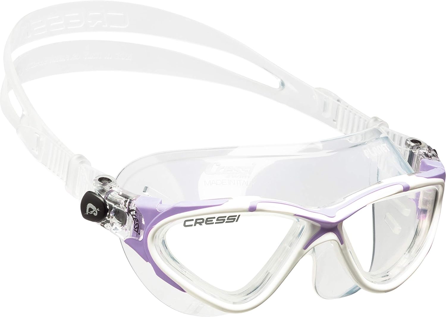 Cressi Planet Goggles Clear/Frame White Lilac - Premium Anti Fog Adult Swim Goggles Mask 100% Anti UV Clear/Frame White Lilac, One Size