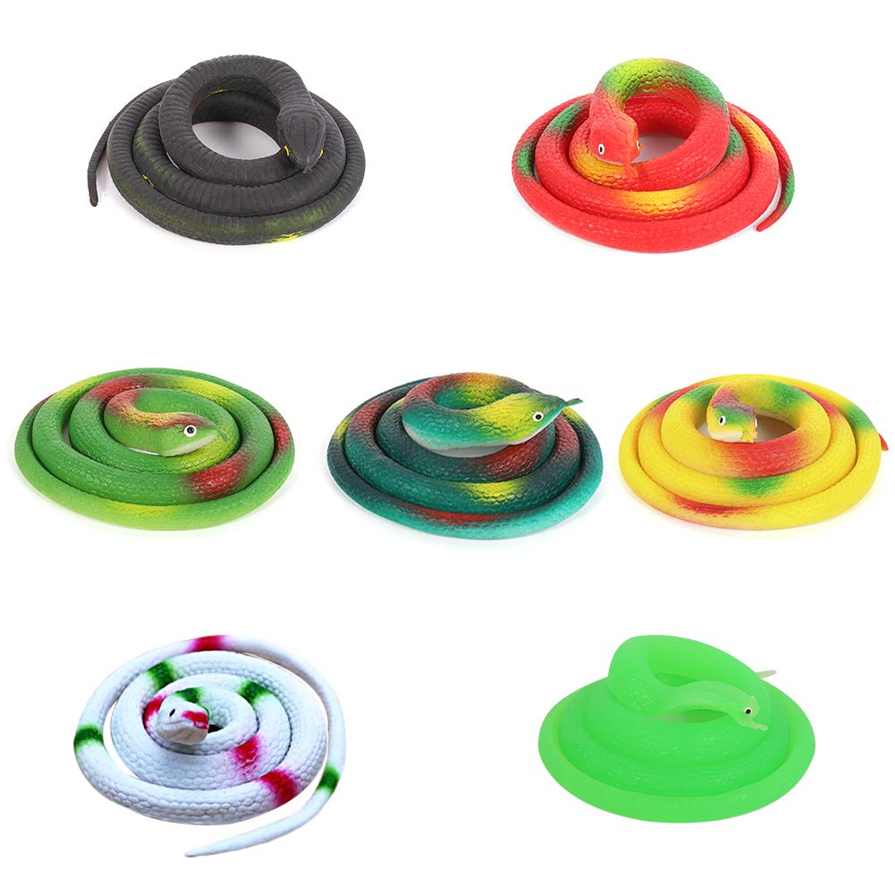 metagio 7 Pcs Rubber Snakes, Toy Snake Set for Kids, Realistic Rubber Snakes Multicolor Fake Snake for Halloween Party Garden Prank Educational Props