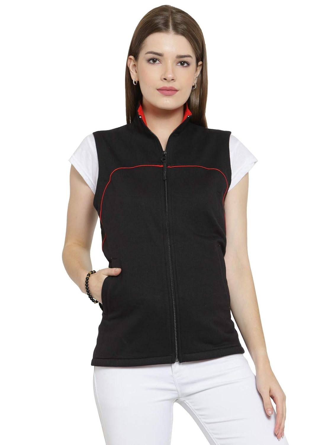 scott premium cotton sleeveless jacket for women - black