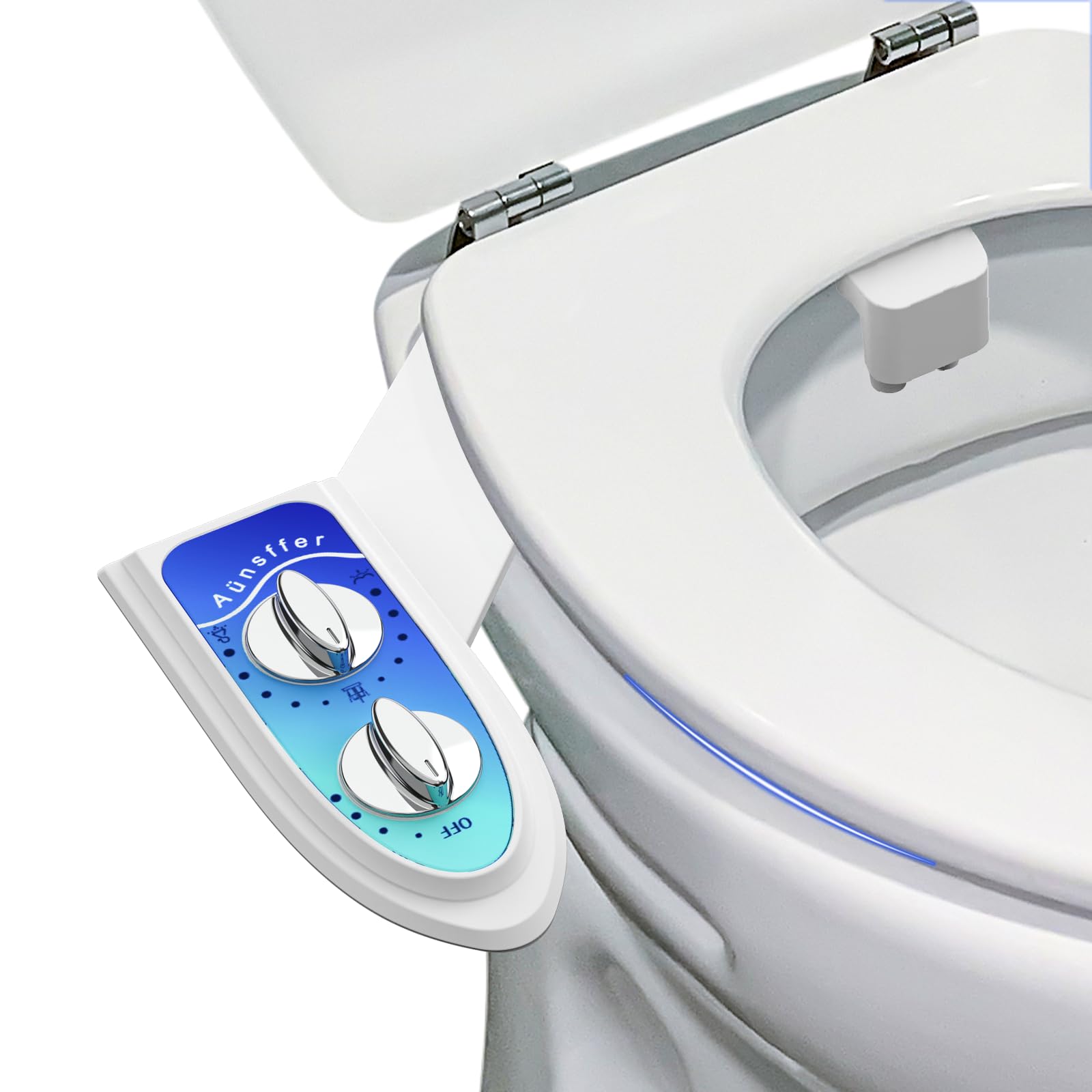 Photo 1 of Aünsffer Bidet Attachment for Toilet, Non-Electric Fresh Cold Water, Toilet Bidet with Dual Nozzles Sprayer, Adjustable Water Pressure Control, 3 Modes Wash (Feminine/Bidet Wash + Self-Cleaning)