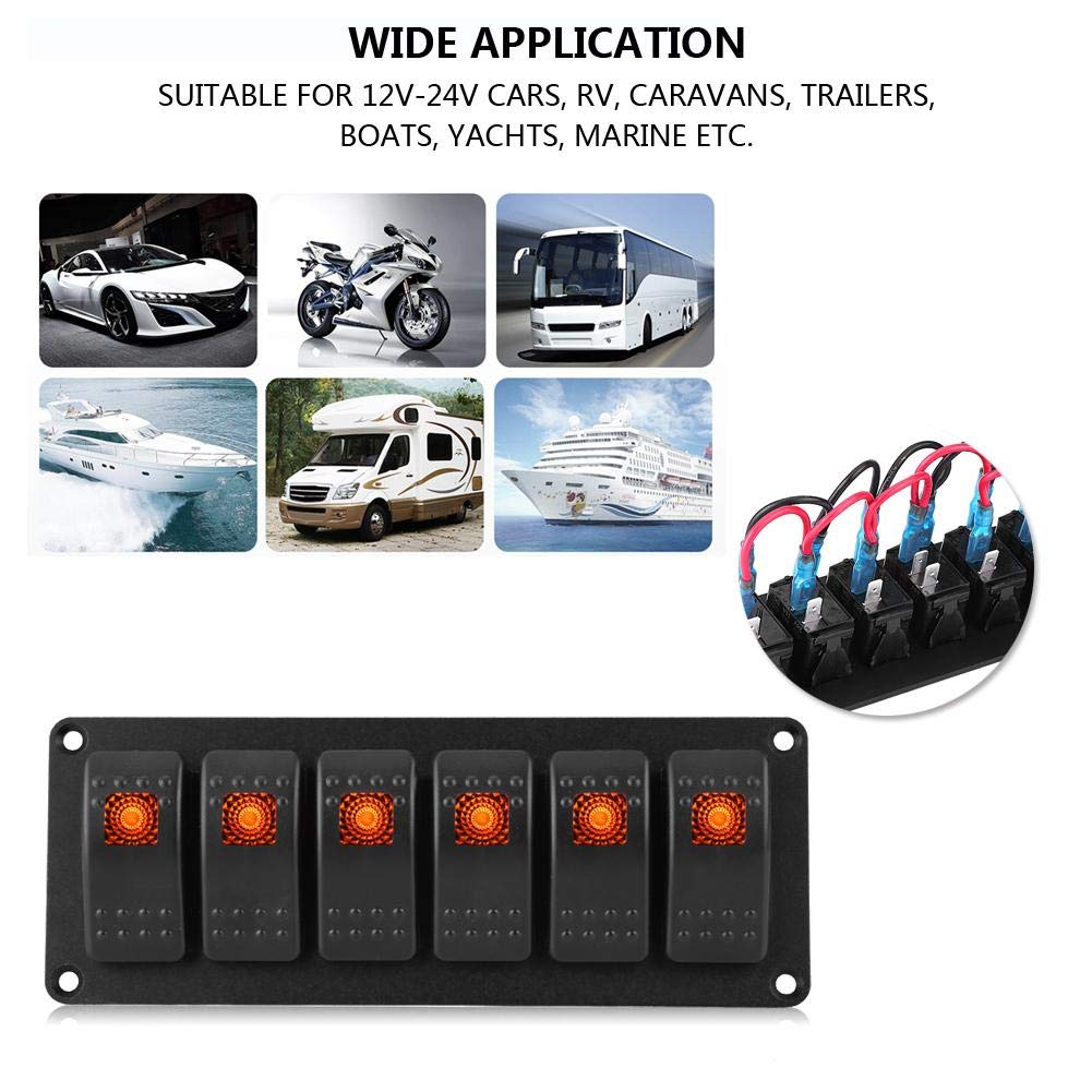 Marine Boat Rocker Switch Panel 12-24V 6 Gang Rocker Switch Panel Waterproof for Trailer Car RV Boat Yacht Marine(Orange)