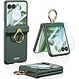SOUTEM for Motorola Razr 50 Ultra Case with Built-in Front Screen Protector and Ring Kickstand & Magnetic Hinge Protection, Hard PC Slim Shockproof Protective Cover for Motorola Razr+ 2024(Green)