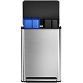 Garvee Stainless Steel Garbage Can, 2 x 8 gal Dual Compartment Trash Can with 2 Inner Buckets and Soft Close Lid, Foot Pedal Garbage Bin for Bathroom, Living Room, Kitchen, Silver