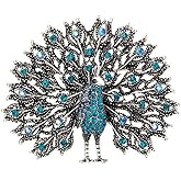 Vintage Peacock Tails Brooch Pin for Women Girls Fashion Rhinestone Shiny Blue Crystal Big Bird Animal Brooches Lapel Pins Elegant Dress Accessories Wedding Christmas Birthday Jewelry Unisex Gift