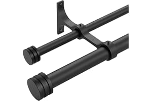 Double Curtain Rods with Aluminum End Cap and Full Enclosure Brackets, 1- Inch Front and 5/8 Inch Back Window Rod, Dual Drape
