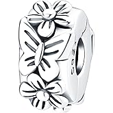 NUJIFFY 925 Sterling Silver Beads for Bracelets Necklaces, Cute Green Flower Butterfly Dragonfly Charms Stopper Clasp Locating Buckle Pendant, Vintage Jewelry Birthday Gifts for Women Men Sister Lover